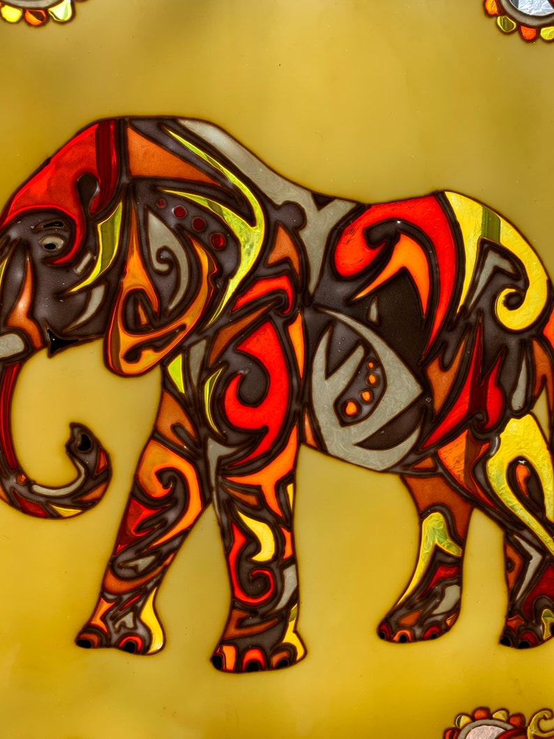 Elephant Glass Painting Stained Glass Wall Decor Wall Etsy