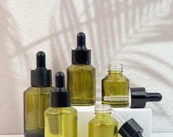 Green Glass Dropping Bottles, 15ml / 30ml / 60ml with Pipettes for Essential Oils, Aromatherapy & Skincare Storage,Travel-Friendly Sizes