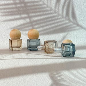 8ml Glass Roll On Perfume Bottle, Square Refillable Essential Oil Roller Bottle with Wooden Ball Cap, Orange or Blue