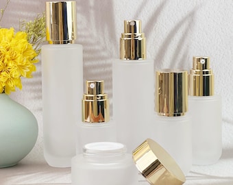 Refillable Glass Spray Bottle Glass Cream Jar Lotion Bottle, Easy to Carry, Suitable for Travel, Durable Frosted Design Fits Vanity
