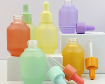 30ml Reusable Colored Frosted Glass Essential Oil Dropper Bottle Set, Suitable for Storing Serums and Perfumes, Ideal for Travel Use