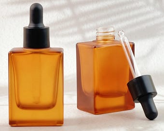 Frascos de vidrio vacíos con pipeta de 30 ml, frascos cuentagotas de 1 oz para aceites esenciales, tónicos faciales y sueros. Envases cosméticos a prueba de fugas.