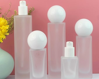Leere Glas Lotion Pumpflaschen, weiß gefrostete Flasche für ätherisches Öl, Kosmetikbehälter nachfüllbar für Toner & Body Wash, Body Wash