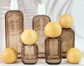 Empty Brown Glass Lotion Pump Bottle, Refillable Skincare Container for Moisturizer, Toner, Cosmetic Packaging with Pump Dispenser