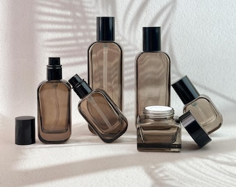Brown Glass Cosmetic Bottle, Lotion Pump Bottle, Glass Spray Bottle & Cream Jar for Skincare, Refillable Containers for DIY Beauty Product