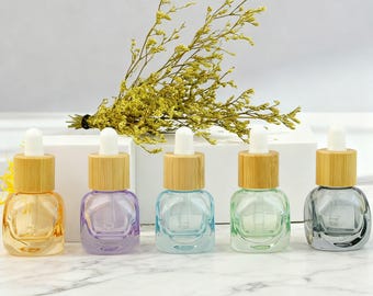 6ml Empty Colorful Glass Dropping Vials with Natural Wooden Caps, Refillable Vials for Essential Oils, Serums, DIY Beauty, Travel
