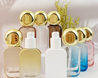 30ml buntes Glas Toner & Lotion Flaschen Set, Feuchtigkeitscreme Fläschchen in Reisegröße, nachfüllbare Hautpflege Behälter mit Goldkappen, 1oz
