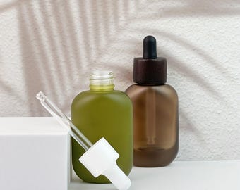 30ml Frosted Glass Dropping Bottles Set, Reusable Skincare Vials, Leakproof Pipette Containers for Essential Oils, Skincare Serums