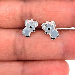 Koala 925 Sterling Silver Stud Earrings, Very Tiny Dainty Cartilage Jewelry Gift, Animal Lover Gift