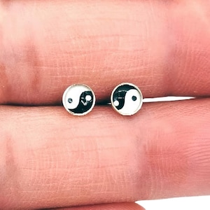 Tiny Yin Yang Earrings, 925 Sterling Silver, Everyday Dainty Cartilage Studs for Women & Teens, Minimalist Jewelry