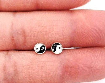 4mm Very Tiny Yin Yang Sterling Silver Stud Earrings, Multiple Piercings, Tiny Studs, Cartilage Studs, Minimalist  Dainty Earrings