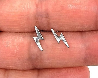 Very Tiny Lightning Bolt Sterling Silver Stud Earrings, Multiple Piercings, Tiny Studs, Cartilage Studs, Minimalist  Dainty Earrings