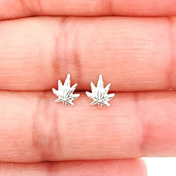 Very Tiny Weed / Marijuana / Cannabis Sterling Silver Stud Earrings