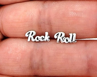Very Tiny Rock and Roll Sterling Silver Stud Earrings, Multiple Piercings, Tiny Studs, Cartilage Studs, Minimalist  Dainty Earrings