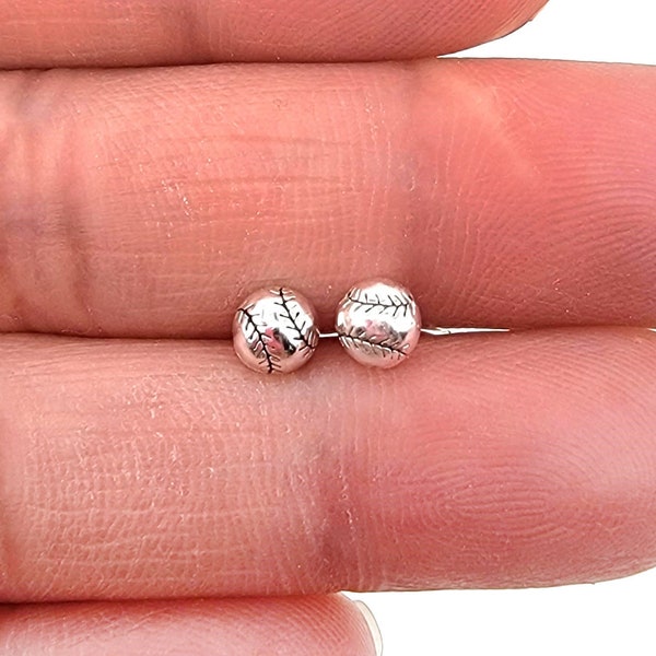 5mm Very Tiny Baseball Sterling Silver Stud Earrings, Multiple Piercings, Tiny Studs, Cartilage Studs, Minimalist  Dainty Earrings