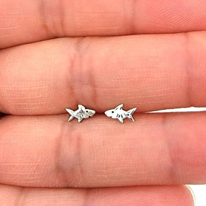 7mm VERY VERY TINY  Shark Sterling Silver Stud Earrings, Multiple Piercings, Tiny Studs, Cartilage Studs, Minimalist  Dainty Earrings