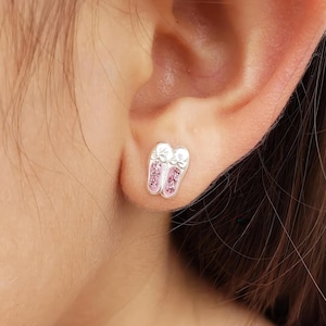 Ballet Shoes Stud Earrings 925 Sterling Silver, Tiny Ballerina Jewelry, Dainty Gift for Dancers