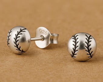 Ultra-Tiny Baseball Stud Earrings, 925 Sterling Silver Tiny Sport Jewelry, Athletic Gift