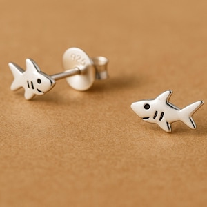 Tiny Sterling Silver Shark Stud Earrings: Minimalist Ocean Jewelry
