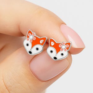 Pendientes de botón con forma de flor de zorro pequeño, joyería de naturaleza de cartílago animal de plata de ley 925, regalo