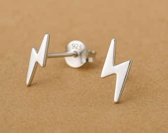 Ultra-Tiny Lightning Bolt Stud Earrings, 925 Sterling Silver Cartilage Minimalist Thunder Jewelry Gift