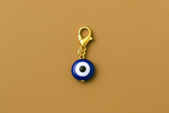 Tiny Gold-Tone Evil Eye Charm, Clip-On Zipper Pull, Pet Collar Bracelet Necklace Accessory