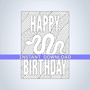 Carte à colorier joyeux anniversaire serpent