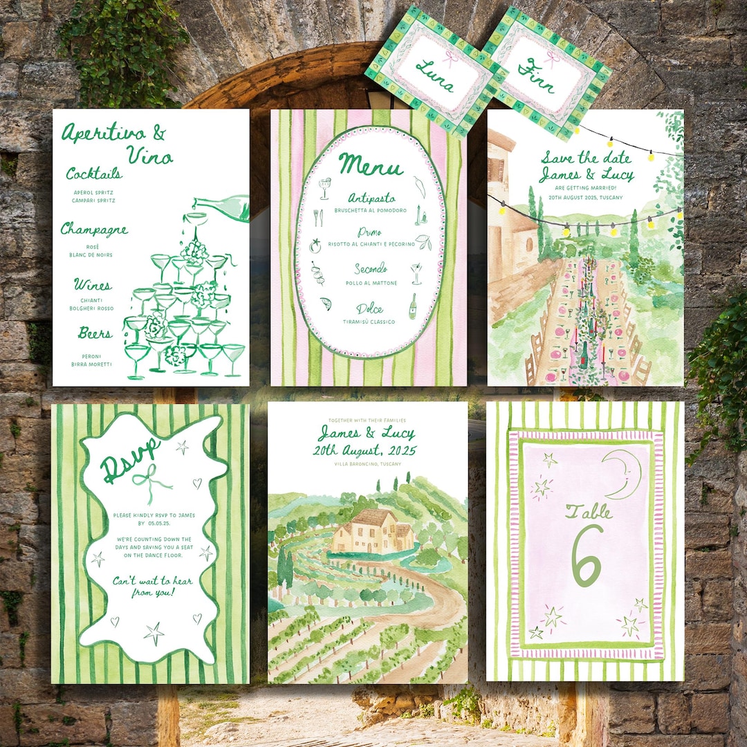 Watercolor Tuscany Wedding Invitation Suite – Olive Branch Vineyard ...