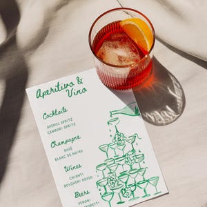 Editable Italian Drinks Menu – Aperitivo & Vino Sign – Wedding Bar Printable – Instant Download – Champagne Tower Cocktail Menu