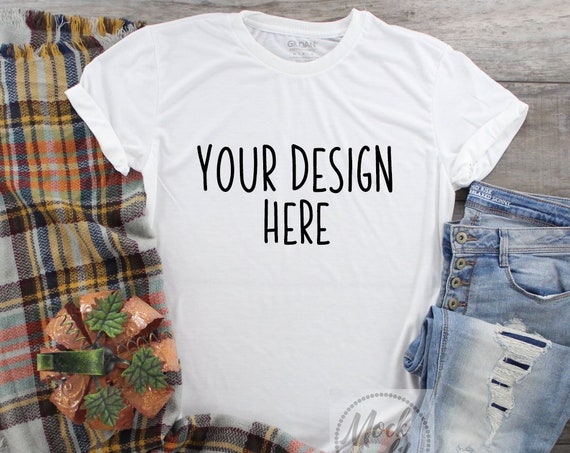 Gildan 42000 White Mockup Fall Flat Lay Styled Flat Gildan 42000 White Mockup Fall Flat Lay Styled Flat
