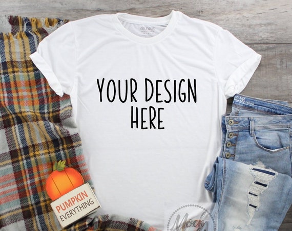 Download Gildan 42000 White Shirt Mockup Fall Flat Lay Styled ...