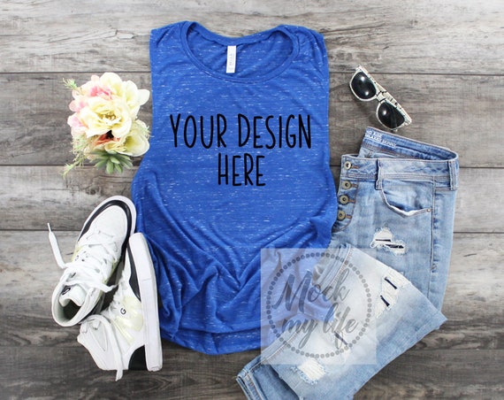 Bella Canvas 8803 Royal Marble Muscle Tank Mockup Bella Canvas 8803 Royal Marble Muscle Tank Mockup