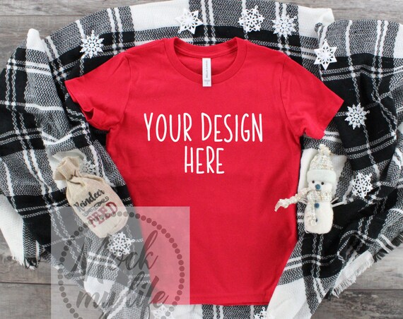 Red Bella Canvas 3001y Flat Lay Mockup Christmas