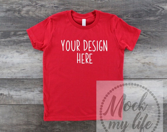 Red Bella Canvas 3001y Flat Lay Mockup Red