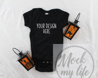 Black Rabbit Skins 4400 Mockup, Halloween Flat Lay, Fall Flat Lay, Bodysuit Flat Lay, Styled Flat Lay, Black Bodysuit Mockup