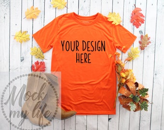 Download Free Orange Gildan 42000 Feminine Fall Flat Lay Mockup / Thanksgiving Flat Lay Mockup / Feminine Mockup / Orange Shirt Mockup /Styled Photography PSD Template