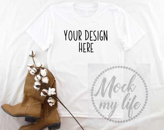 Bella 3001 White Mockup Fall Flat Lay Blank White