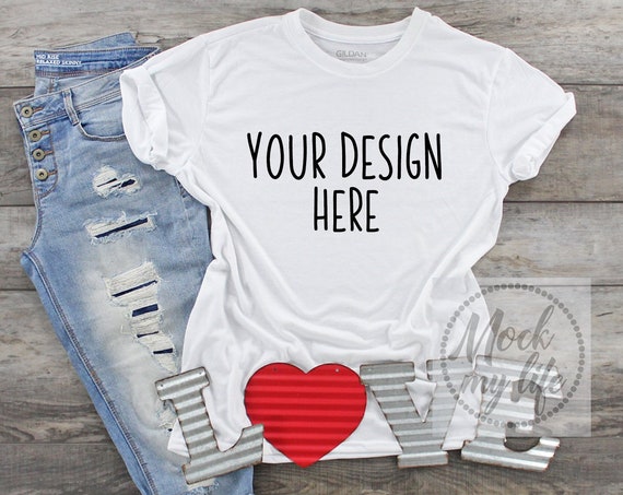 White Gildan 42000 Valentines Day Flat Lay Mockup