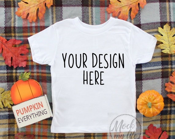 White Bella Canvas 3001 Kids Flat Lay Mockup Fall