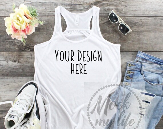 White Bella Canvas 8800 Styled Flat Lay Mockup