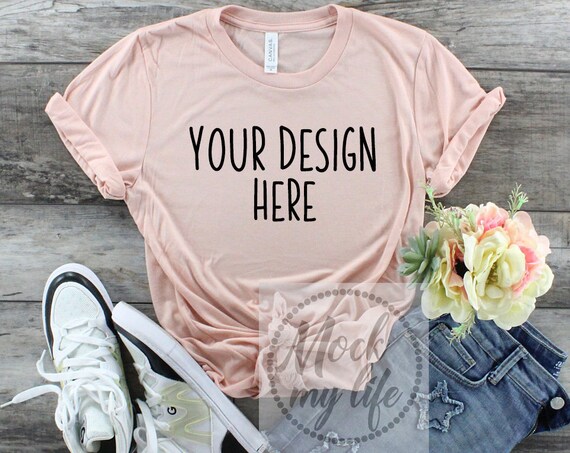 Peach Bella Canvas Styled Flat Lay Mockup Peach