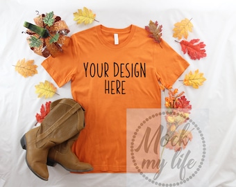 Download Free Burnt Orange Bella Canvas 3001 Fall Flat Lay Mockup/Fall Mock up/Styled Mockup/Orange Shirt Mockup/Styled Product Photography/Thanksgiving PSD Template