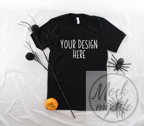Black Bella Canvas 3001 Flat Lay Mockup Halloween Mockup