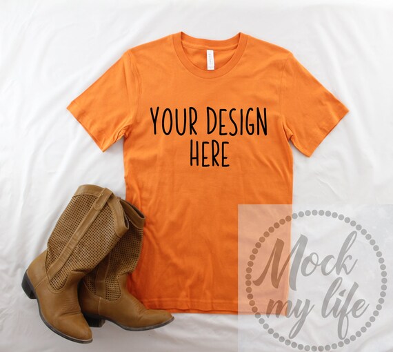 Burnt Orange Bella Canvas 3001 Flat Lay Mockup Feminine Flat