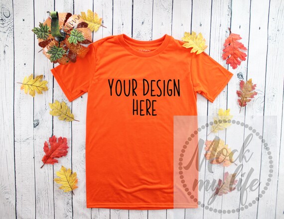 Orange Gildan 42000 Fall Flat Lay Mockup Orange