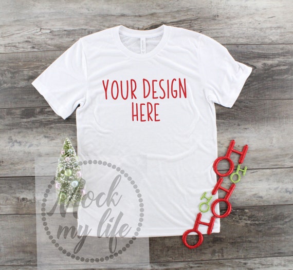 White Bella Canvas 3001 Christmas Flat Lay Mockup