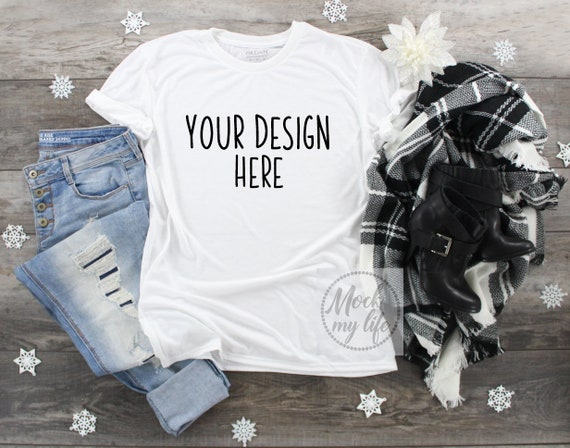 Download Free Gildan 42000 White Mockup Winter Flat Lay Styled Flat ...