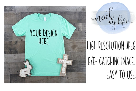 Mint Bella Canvas 3413 T-Shirt PSD Mockup Template Mock