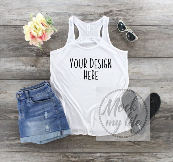 White Bella Canvas 8800 Styled Flat Lay Mockup White Tank Etsy