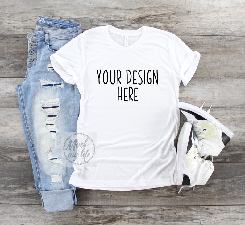 White Bella Canvas 3001 Styled Flat Lay Mockup / White